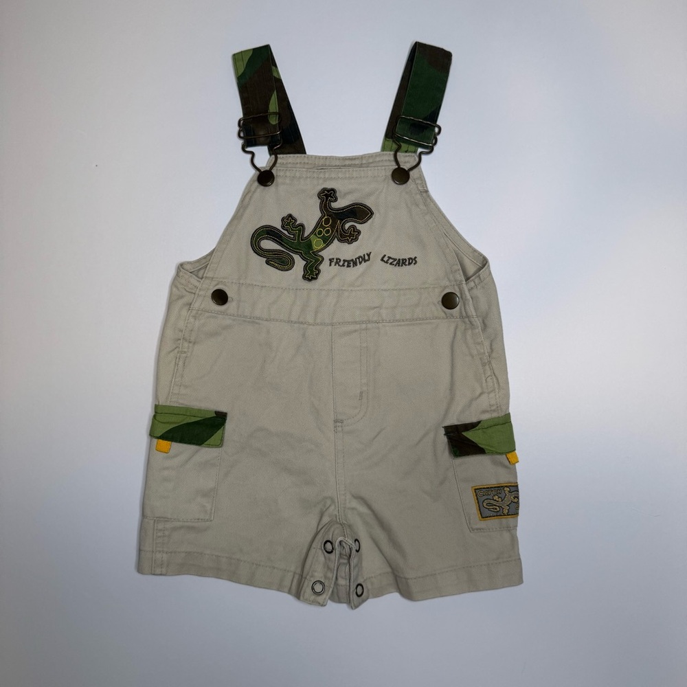 Fisher-Price 12M Beige Lizard Shortalls Overalls